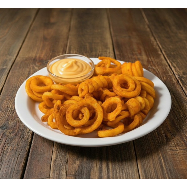 Curly Fries with cheese sauce